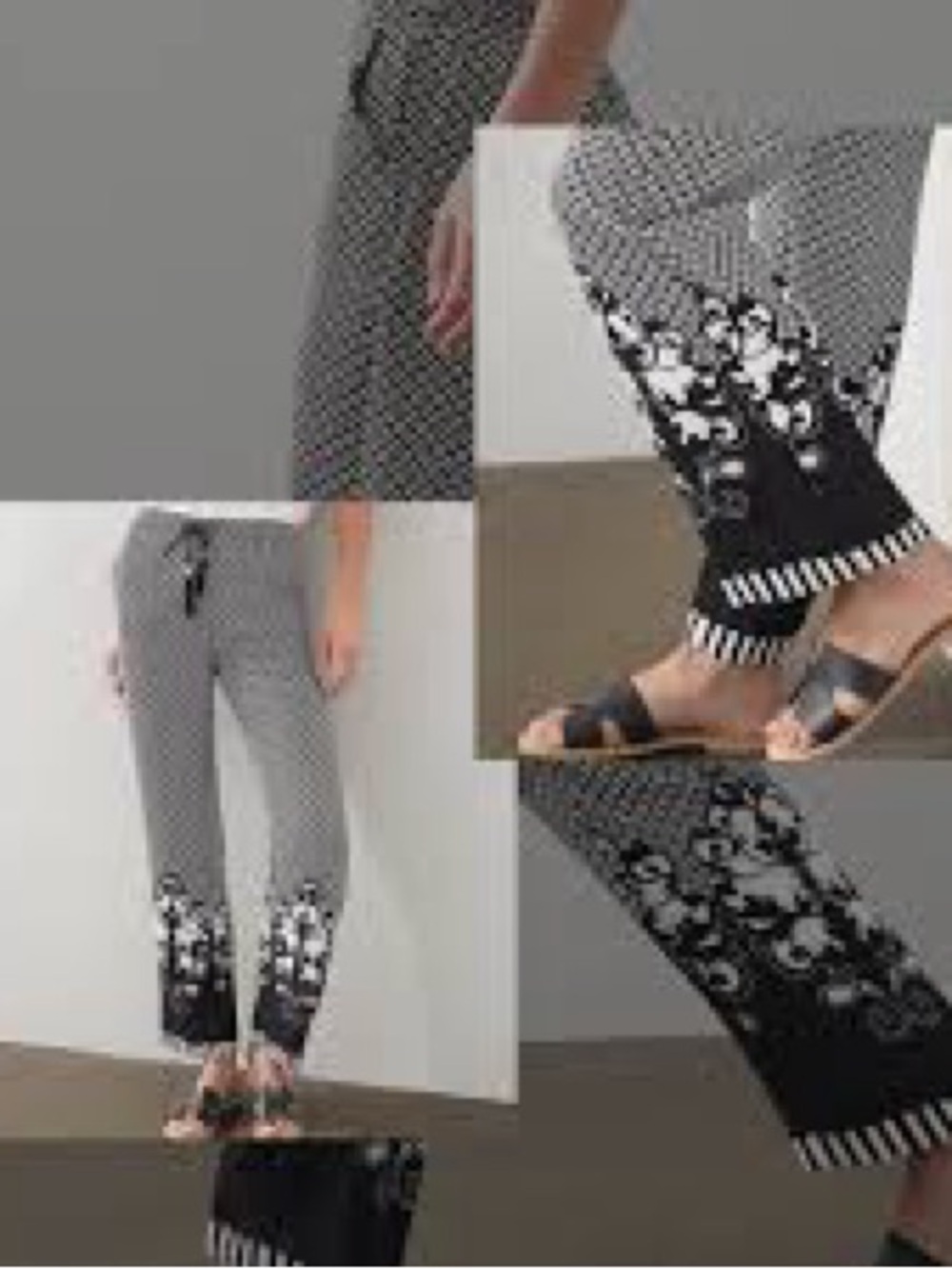 Chico's Black & White Floral Border Cropped Pants